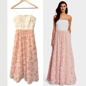 Adrianna Papell 6 Strapless Floral Applique Gown $489 Corset Dress Pink White